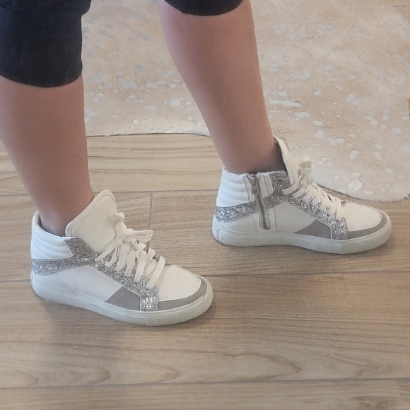 Zadig and Voltaire White Canvas Hitops w Silver Glitter and Suede accents. sz 39 - Picture 9 of 10
